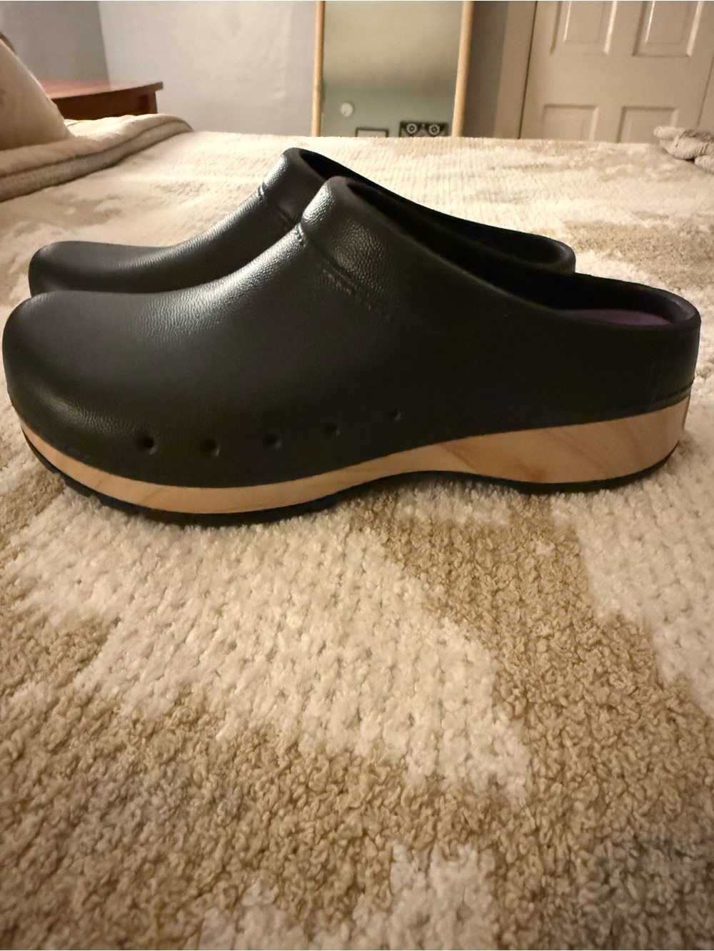 Danako Black Slip-On Clog with Wood-Effect Sole - Women